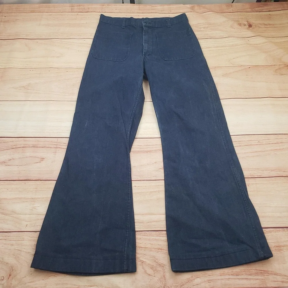 Vintage‎ Coastal Industries Jeans Mens 33x29 Blue FR Utility Flare Navy Denim